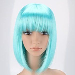 Medium Long Straight Flapper Bob Cosplay Wig 14" (Sky Blue) NEW NO TAG